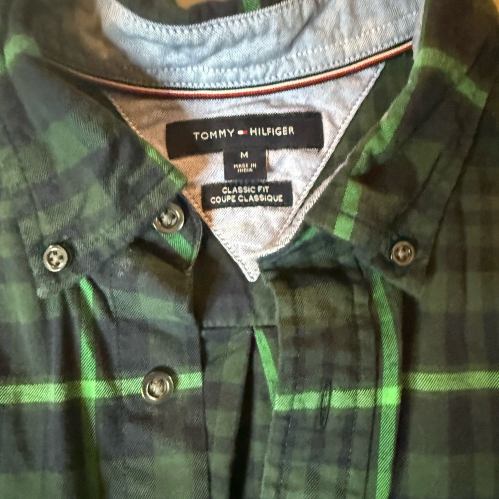 Tommy Hilfiger Men's Navy and Green Check Shirt size M classic casual stylish - Picture 5 of 11